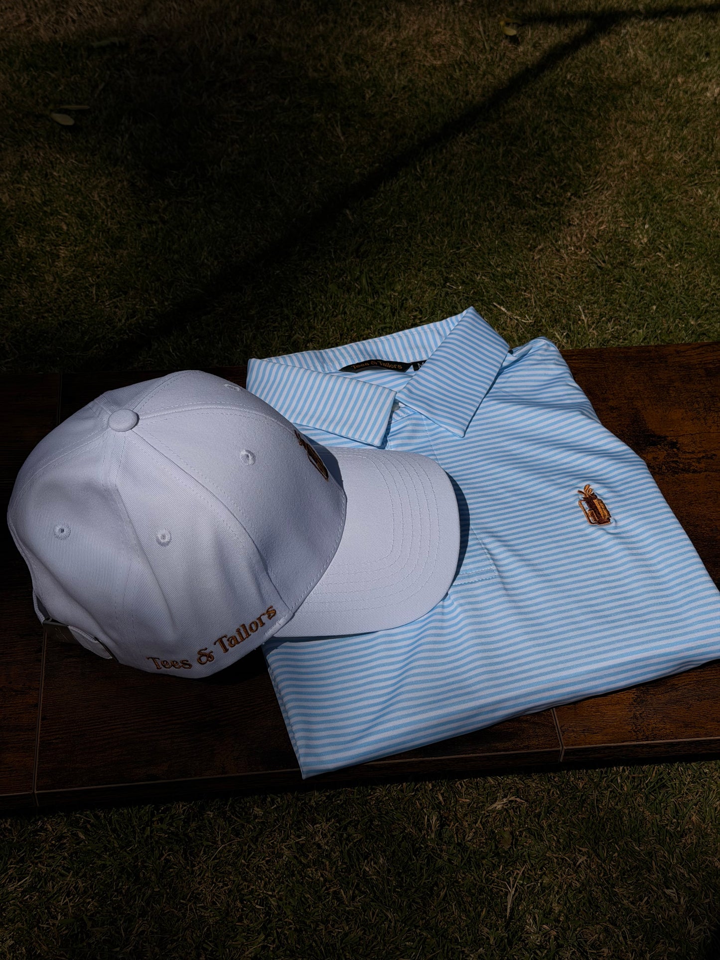 Sky Blue Striped Polo & Golf Hat