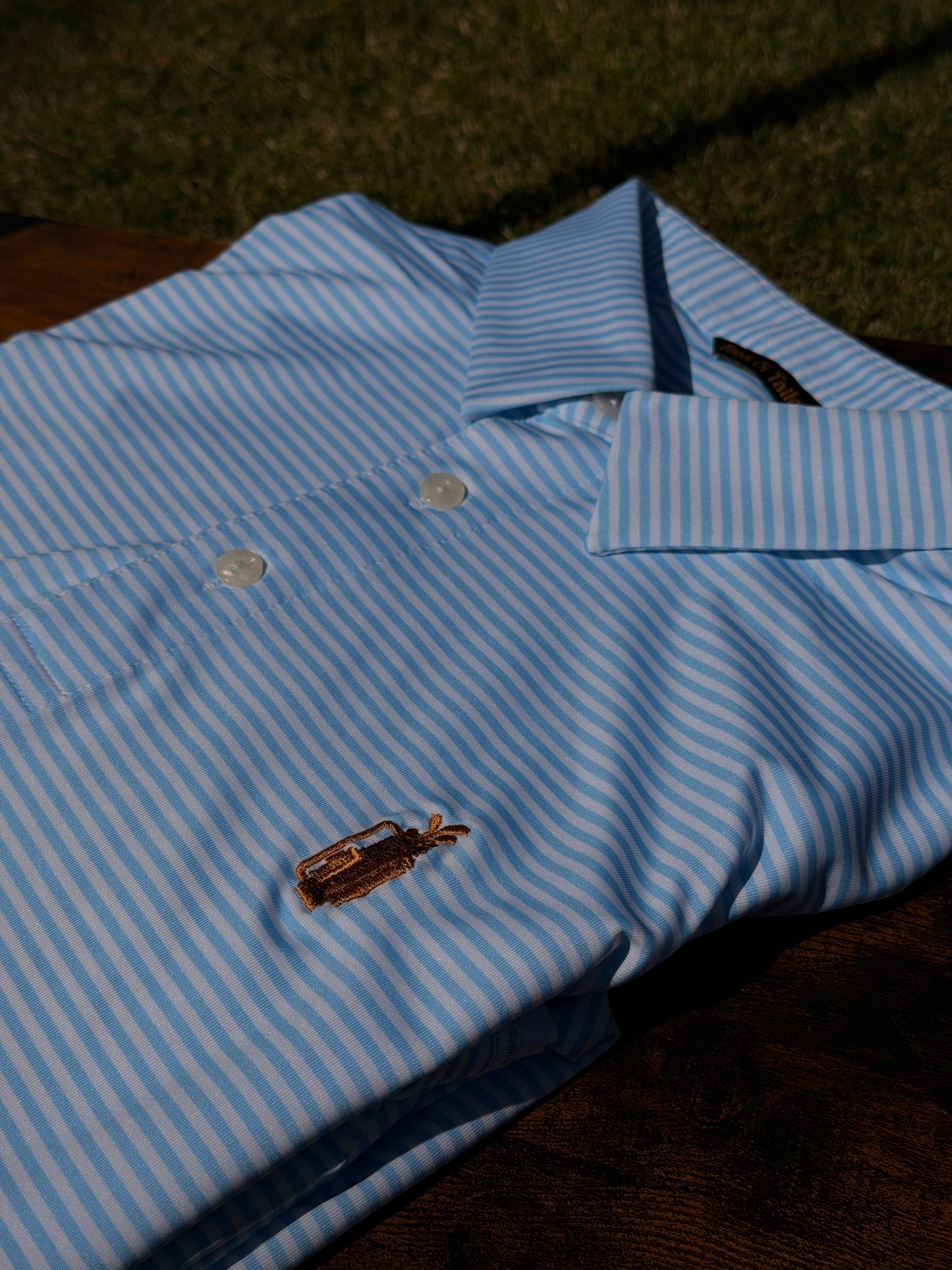 Sky Blue & White Striped Golf Polo