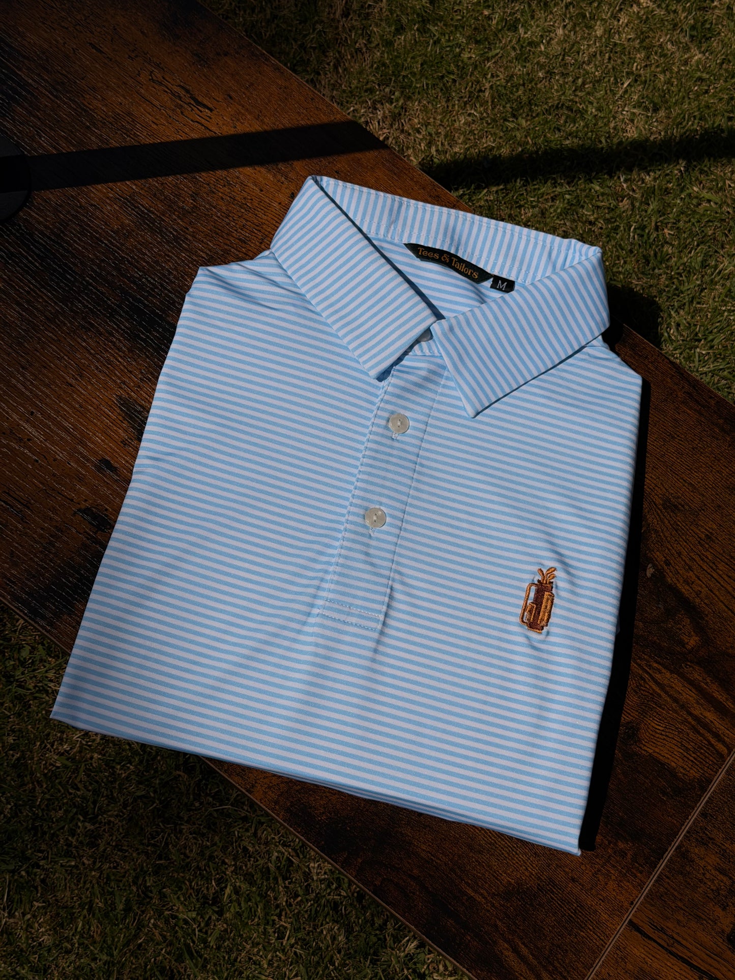 Sky Blue & White Striped Golf Polo