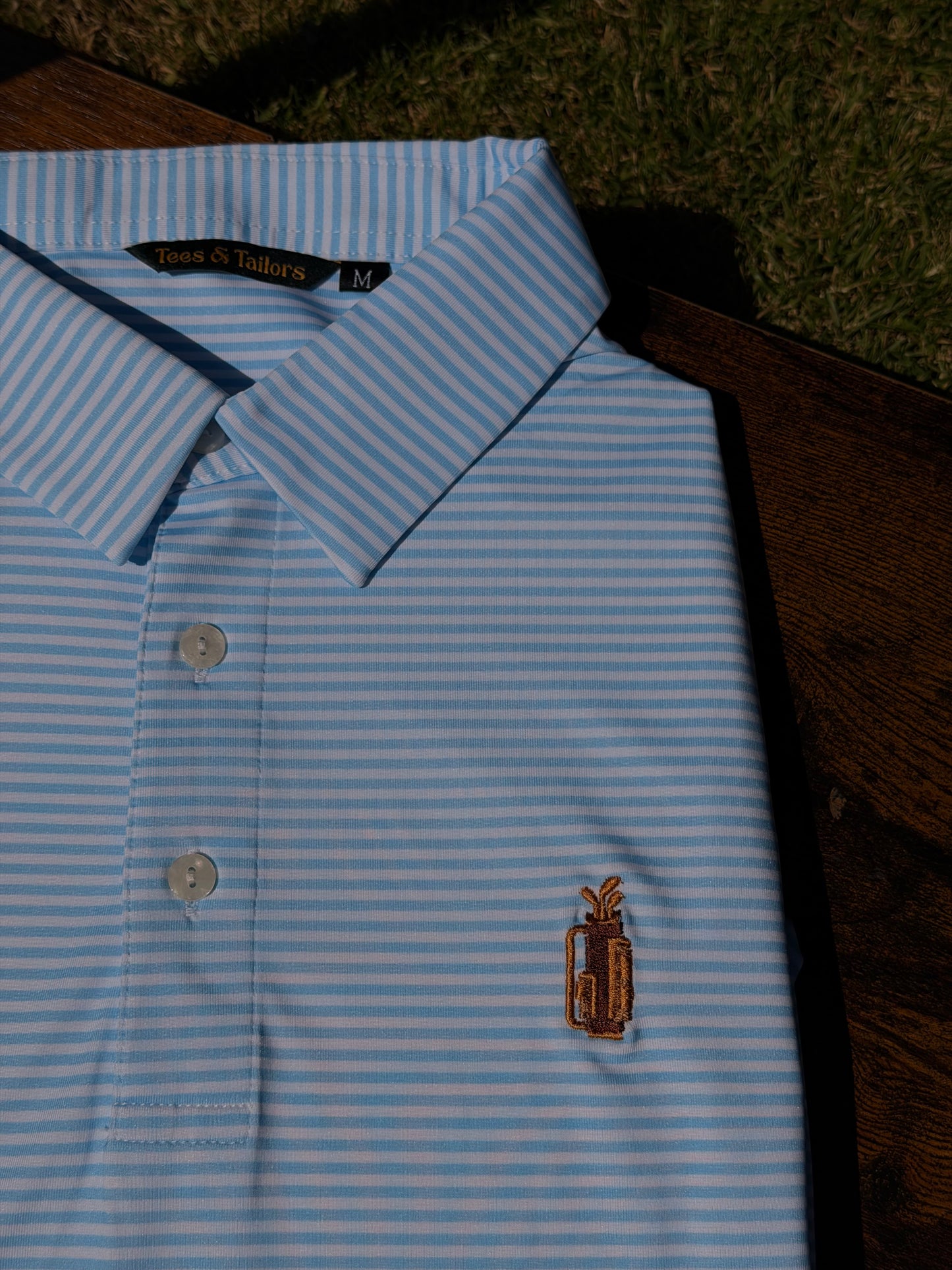 Sky Blue & White Striped Golf Polo
