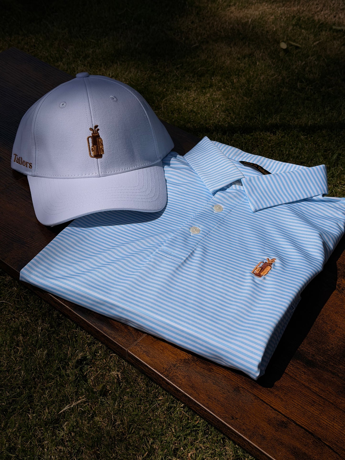 Sky Blue Striped Polo & Golf Hat