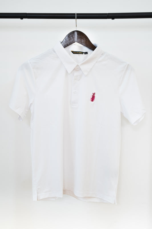Kids White Golf Polo (Pink)